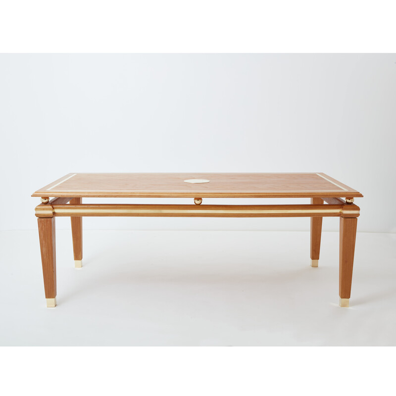 Vintage dining table in limed oak and brass by Tommaso Barbi, Italy 1970