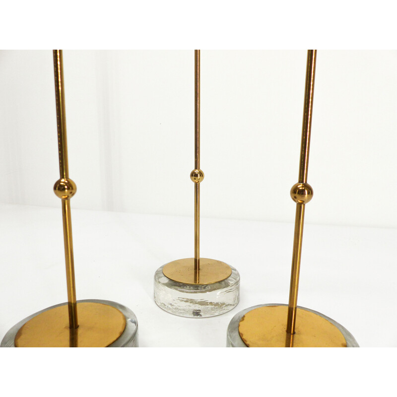 Set of 3 vintage brass and glass candlesticks by Gunnar Ander for Ystad Metall, 1960