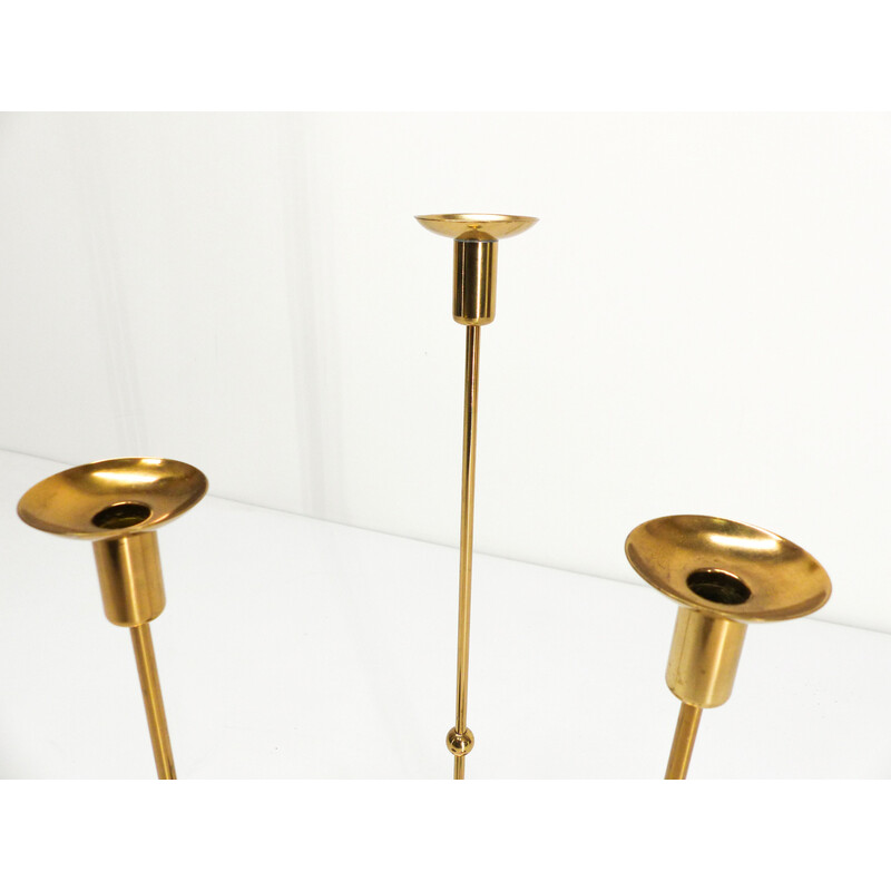 Set of 3 vintage brass and glass candlesticks by Gunnar Ander for Ystad Metall, 1960