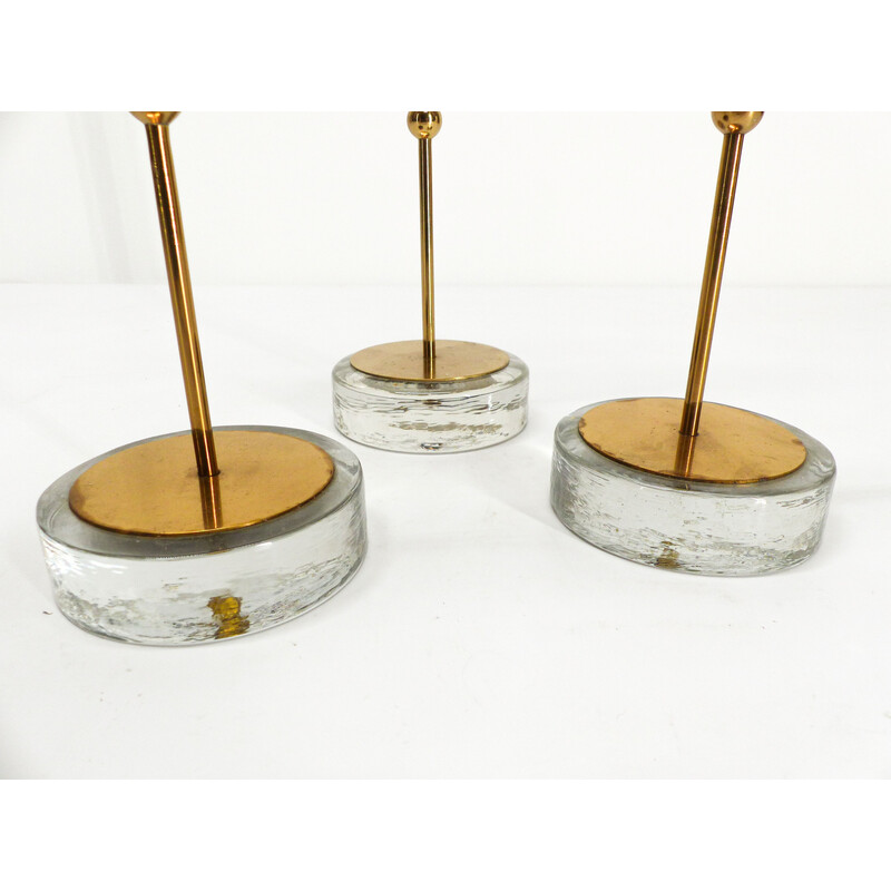 Set of 3 vintage brass and glass candlesticks by Gunnar Ander for Ystad Metall, 1960