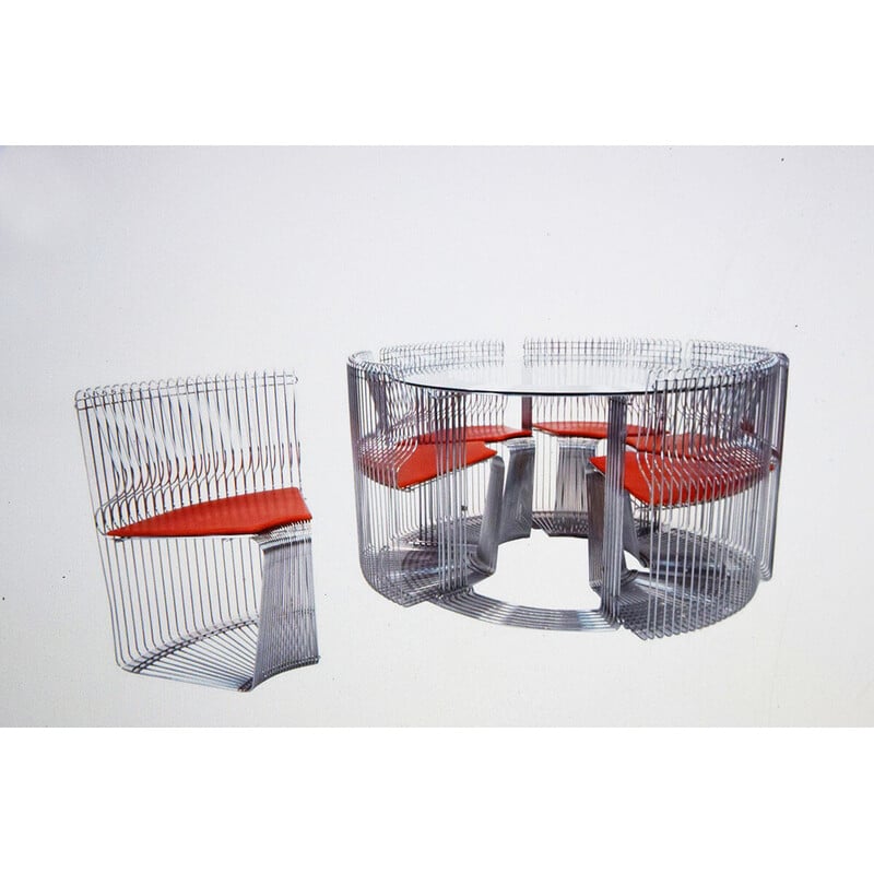 Vintage Pantonova metal and fabric dining set by Verner Panton for Fritz Hansen, 1970