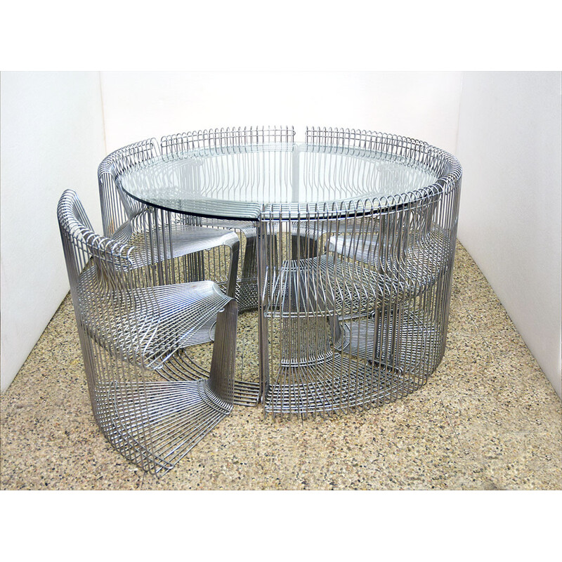 Vintage Pantonova metal and fabric dining set by Verner Panton for Fritz Hansen, 1970