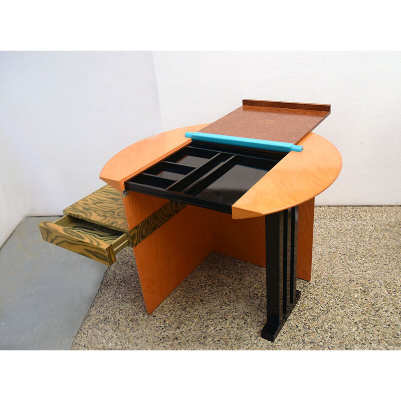 Vintage Sophia desk in solid wood and metal by Aldo Cibic for Memphis Milano, 1985