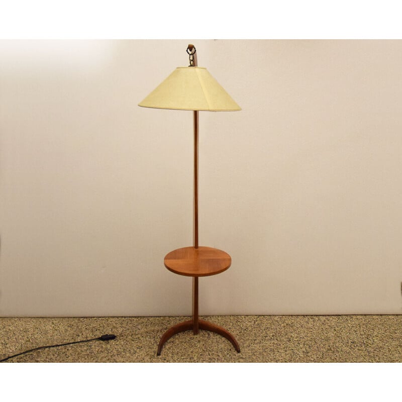 Vintage arc floor lamp in solid wood, Italy 1950