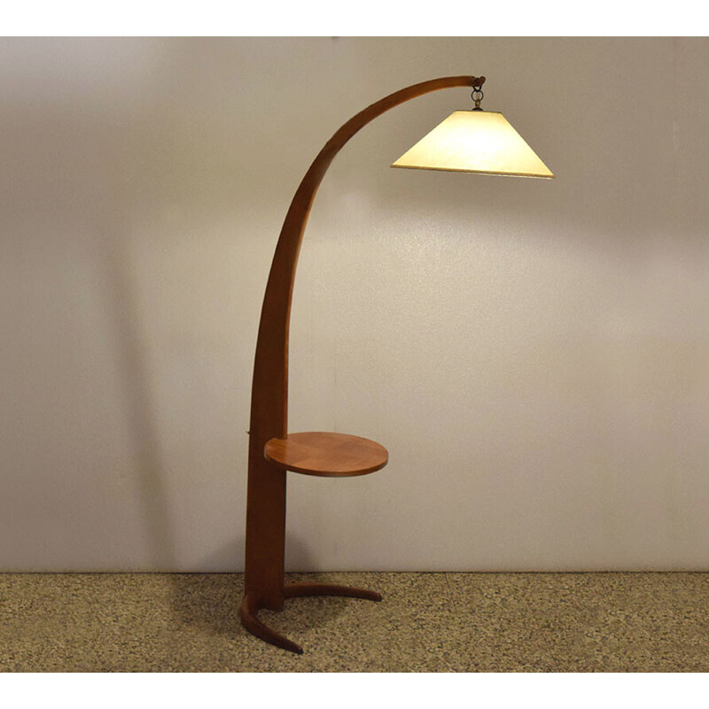 Vintage arc floor lamp in solid wood, Italy 1950