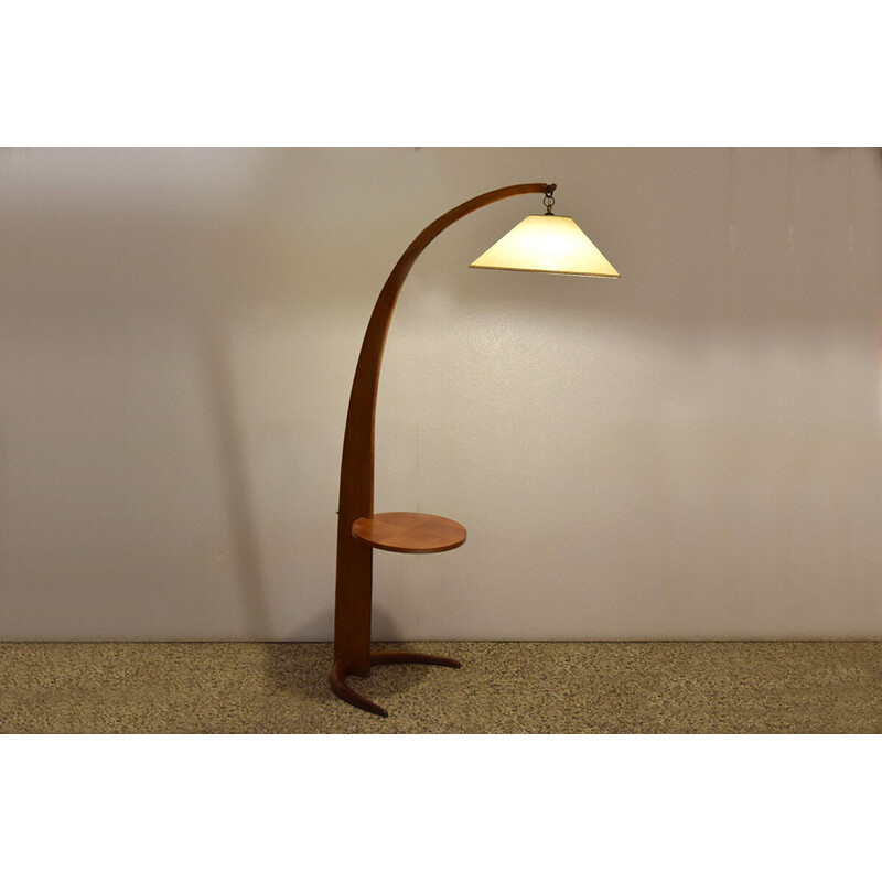 Vintage arc floor lamp in solid wood, Italy 1950