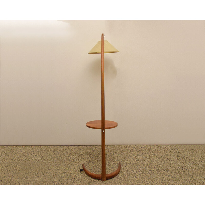 Vintage arc floor lamp in solid wood, Italy 1950