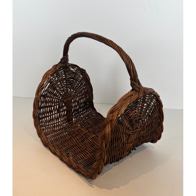 Vintage rattan log holder, France 1970