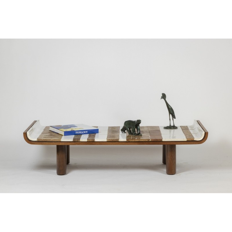 Table basse vintage en céramique de forme « pagode » par Roger Capron, France 1970