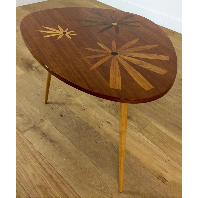 Walnut dining table with inlaid floral design - 1960s