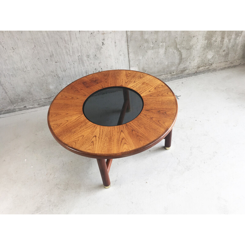 Mid century circular coffee table with smoked glass -  1960s