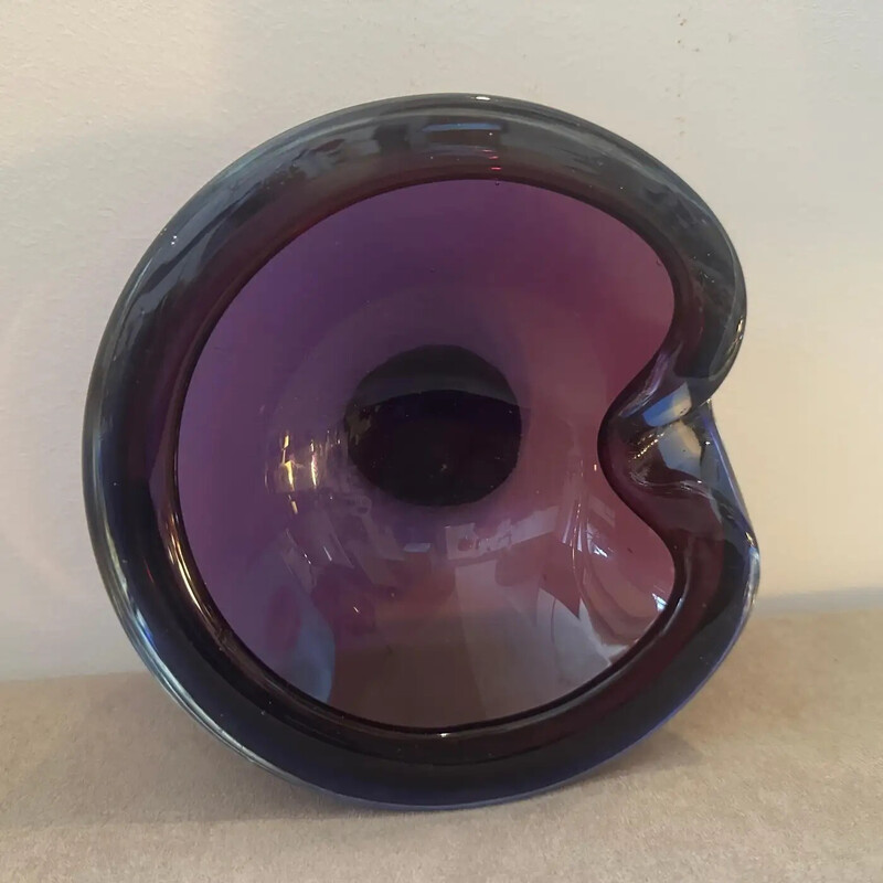 Vintage blue and purple Murano glass bowl by Seguso, Italy 1970