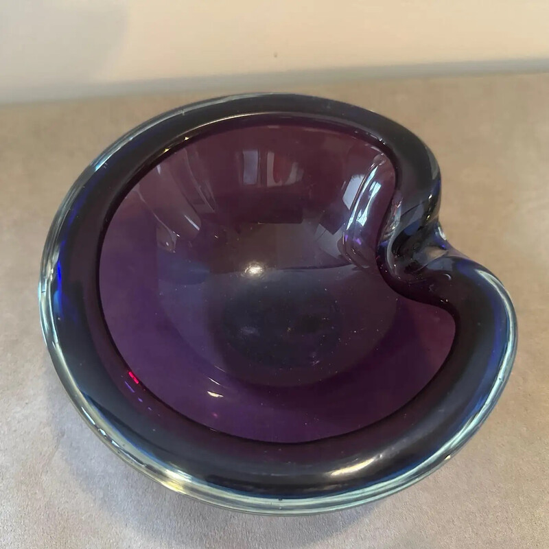 Vintage blue and purple Murano glass bowl by Seguso, Italy 1970