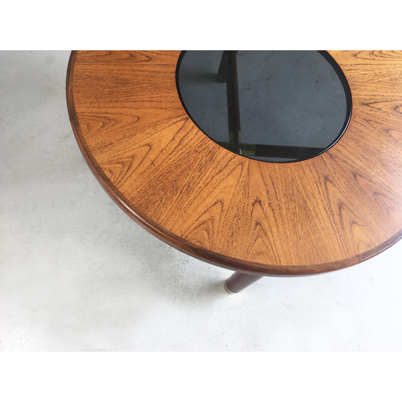 Mid century circular coffee table with smoked glass -  1960s