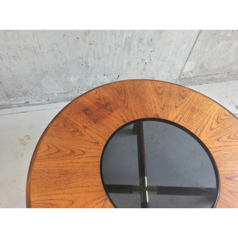 Mid century circular coffee table with smoked glass -  1960s