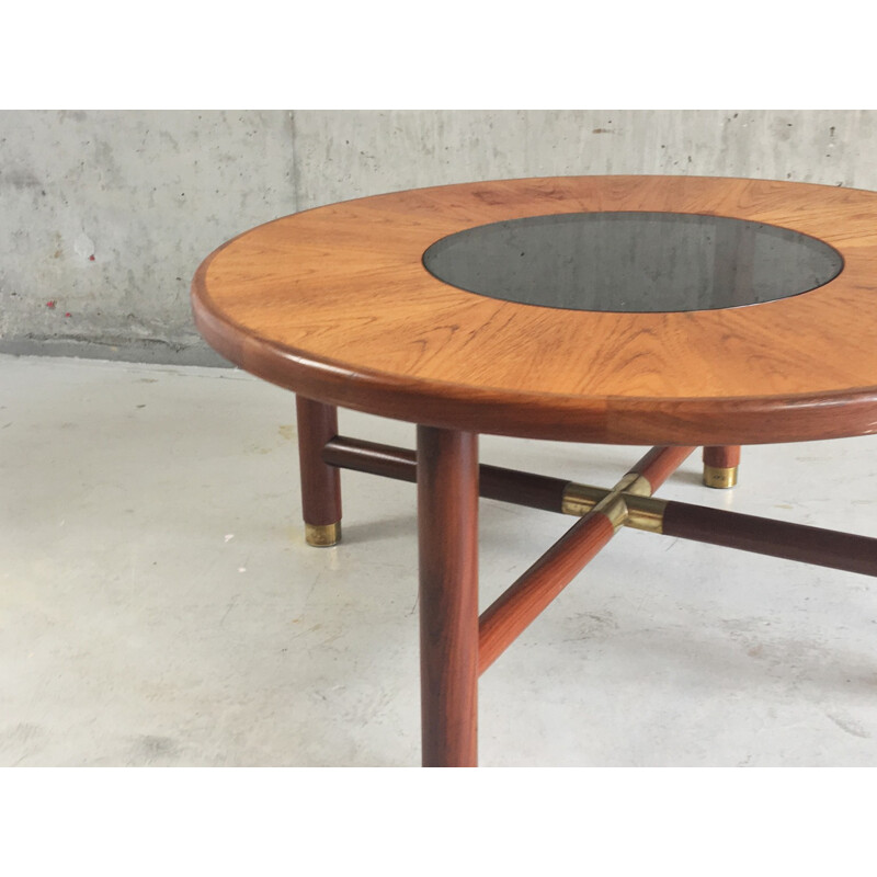 Mid century circular coffee table with smoked glass -  1960s