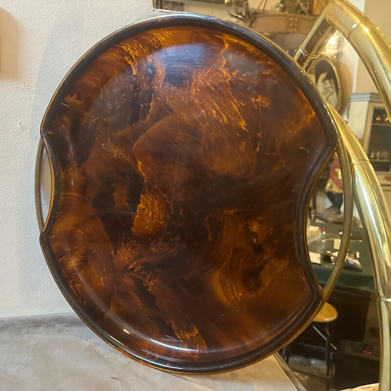 Vintage round brass and faux lucite turtle tray for Guzzini, Italy 1970