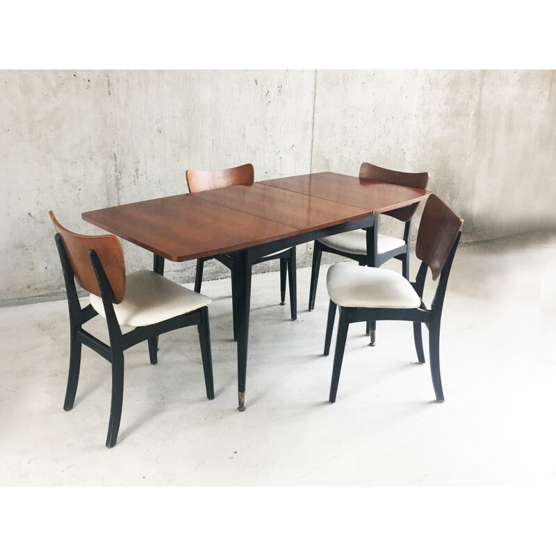 Mid century set composed of an expandable dining table and 4 dining chairs - 1960s