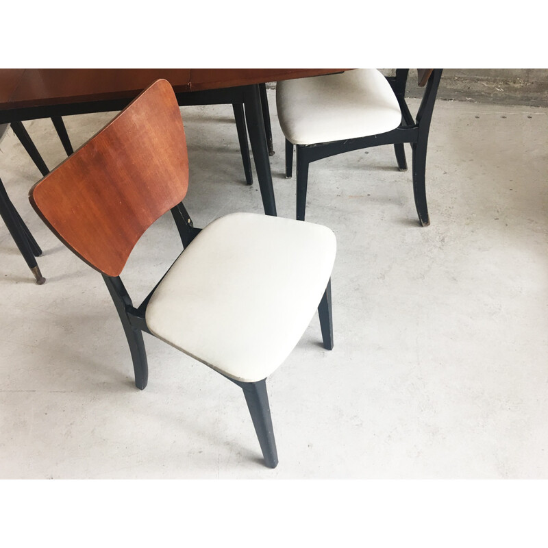 Mid century set composed of an expandable dining table and 4 dining chairs - 1960s