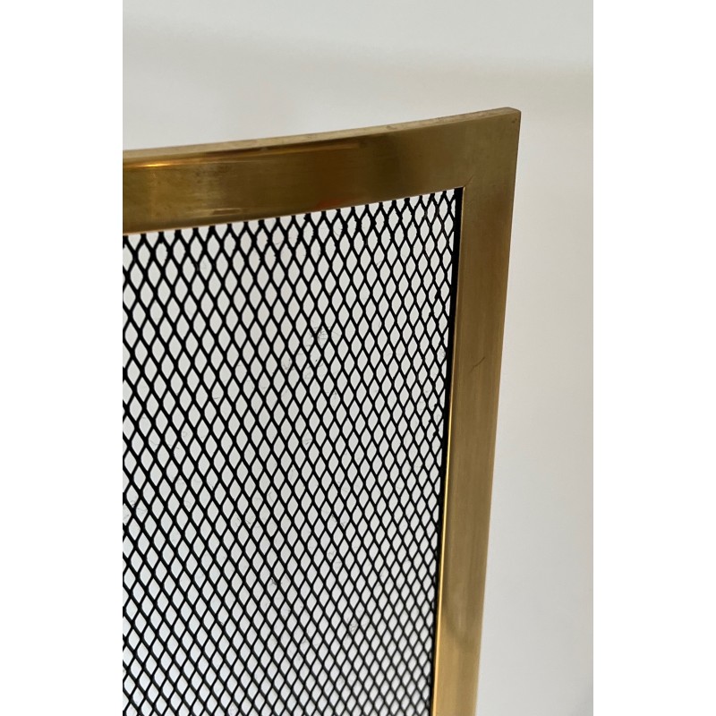 Vintage fire screen in brass and mesh, France 1970