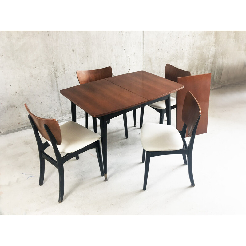 Mid century set composed of an expandable dining table and 4 dining chairs - 1960s