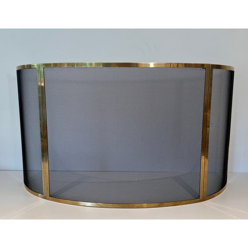Vintage fire screen in brass and mesh, France 1970