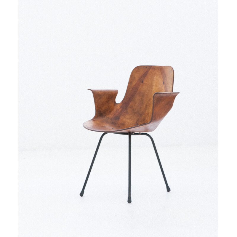 Fauteuil italien marron en bois et en fer de Vittorio Nobili pour Fratelli Tagliabue - 1950