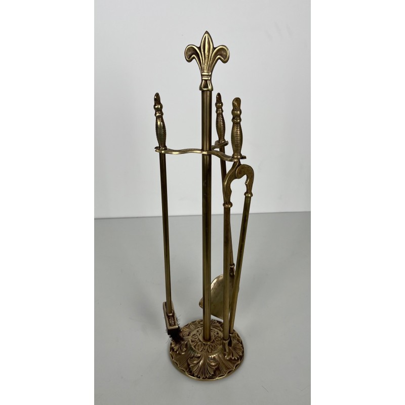 Vintage brass fireware with fleur-de-lis, France 1950