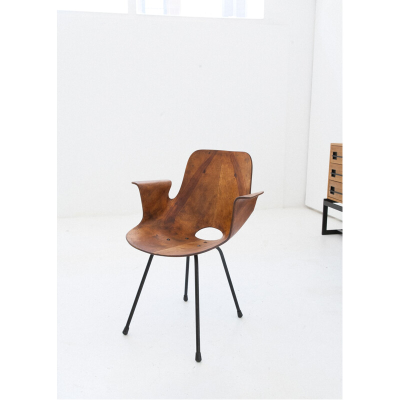 Fauteuil italien marron en bois et en fer de Vittorio Nobili pour Fratelli Tagliabue - 1950