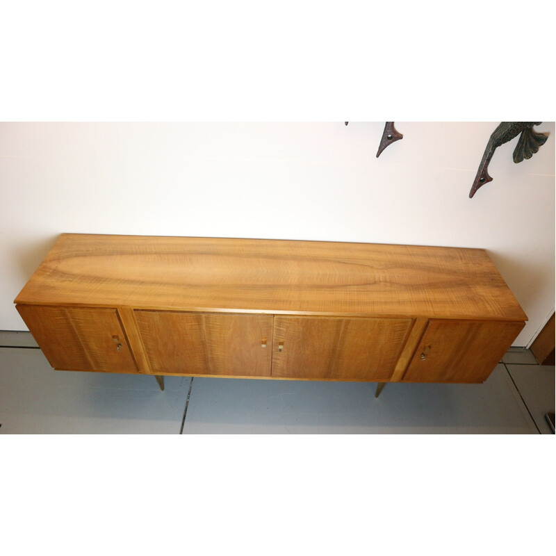 Buffet vintage en laiton et bois clair, 1960