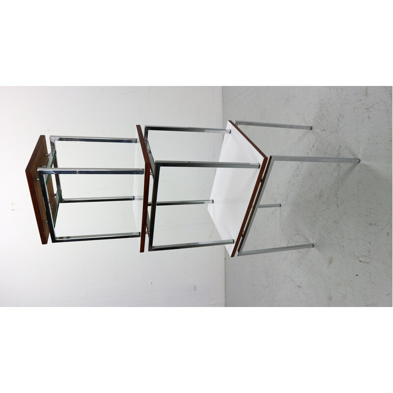 Vintage white Stiemsma nesting tables in chrome steel and wood, Netherlands 1970