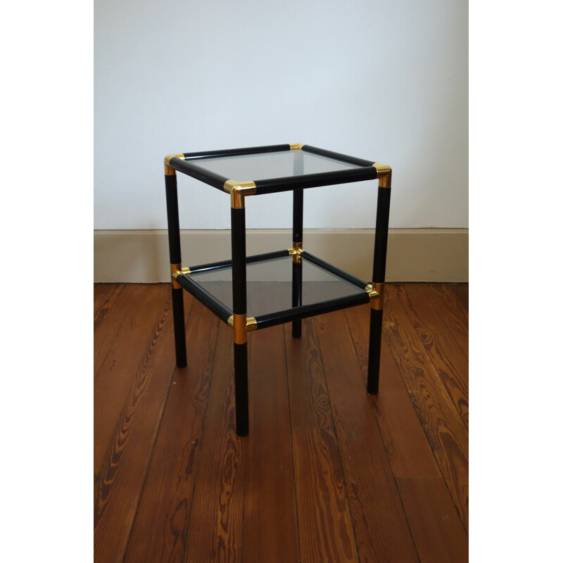 Black side table in glass and metal - 1970s