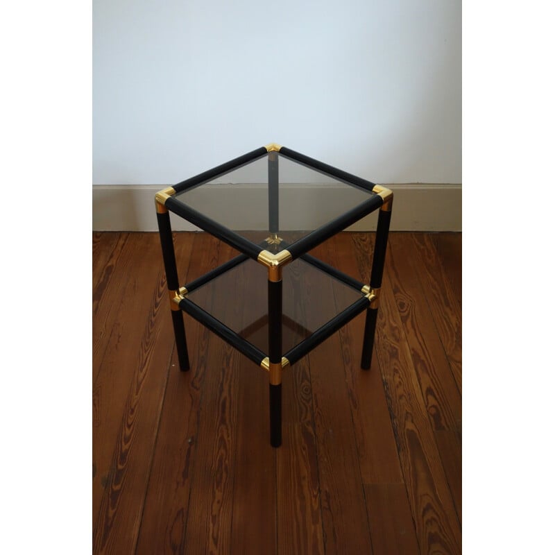 Black side table in glass and metal - 1970s