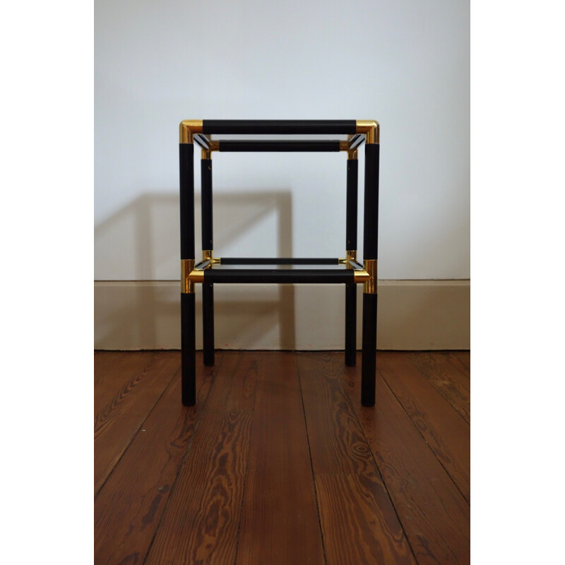 Black side table in glass and metal - 1970s