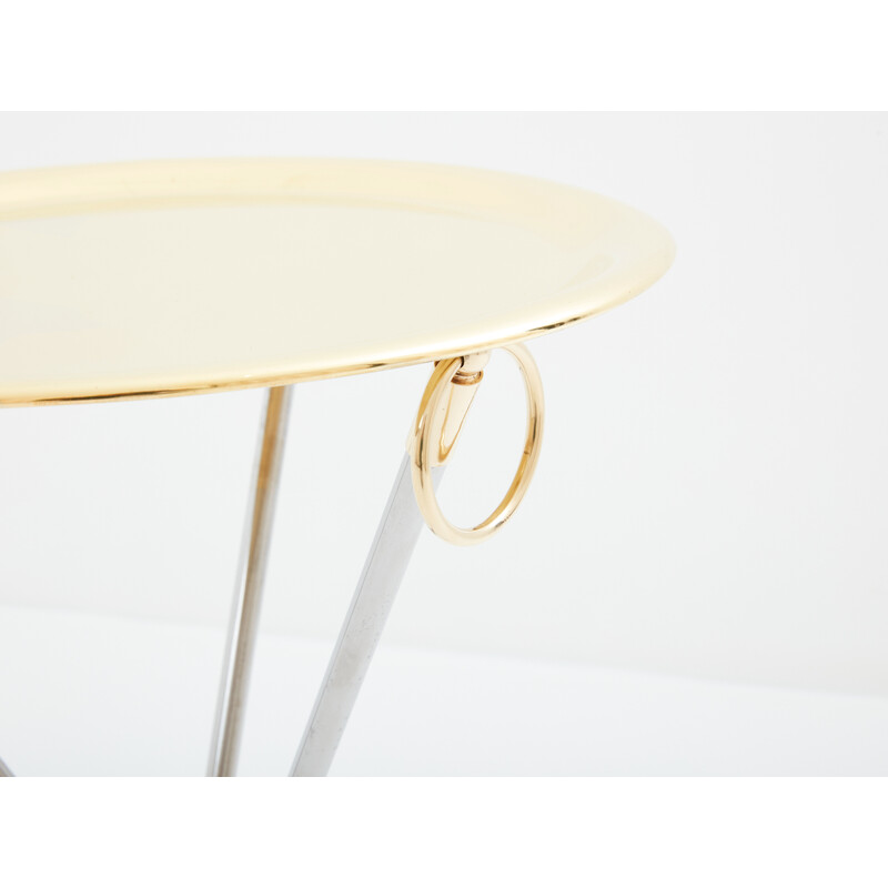 Vintage brass and steel pedestal table by Alberto Orlandi, Italy 1970