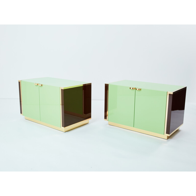 Pair of vintage brass cabinets by Jean-Claude Mahey for Roche Bobois, France 1970