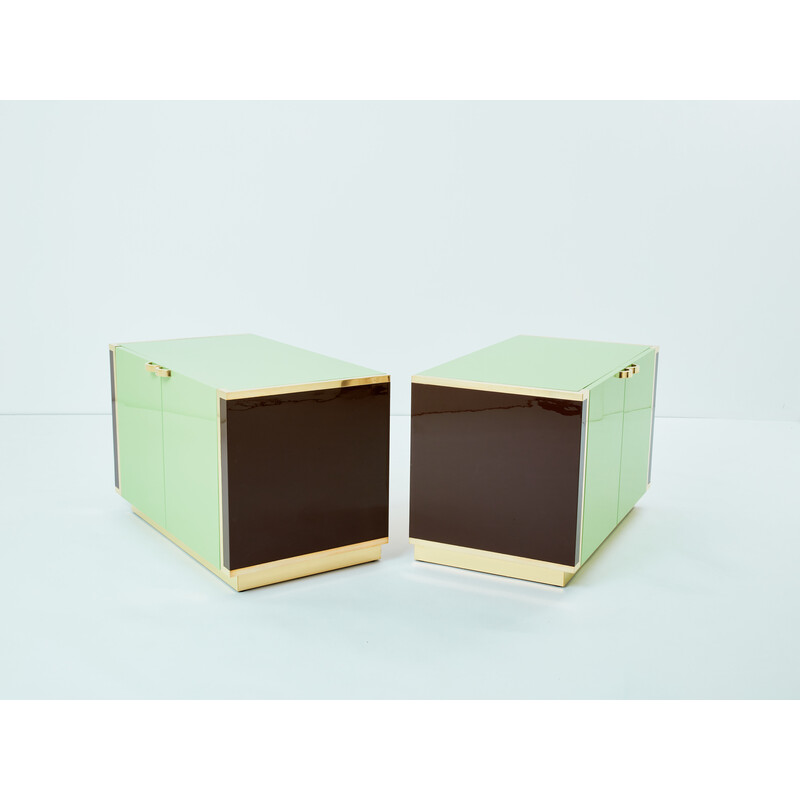 Pair of vintage brass cabinets by Jean-Claude Mahey for Roche Bobois, France 1970