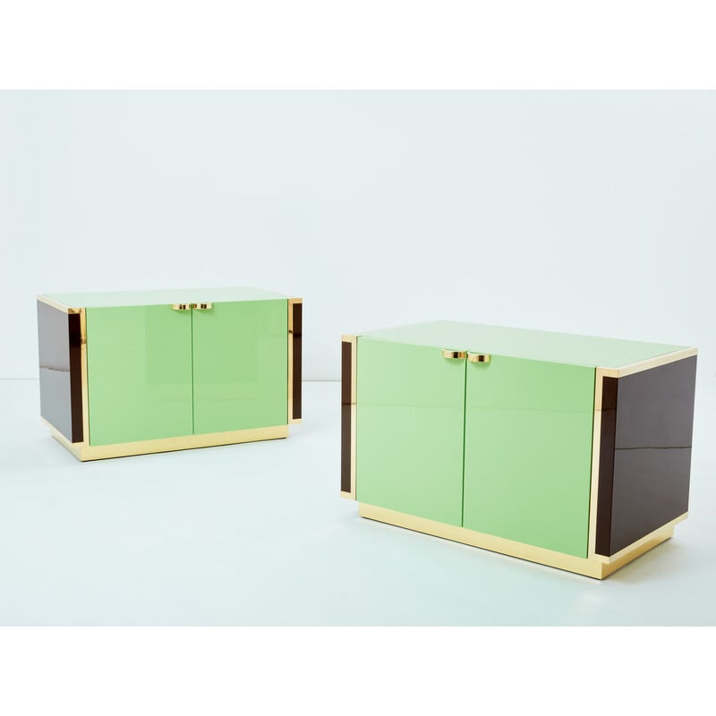 Pair of vintage brass cabinets by Jean-Claude Mahey for Roche Bobois, France 1970