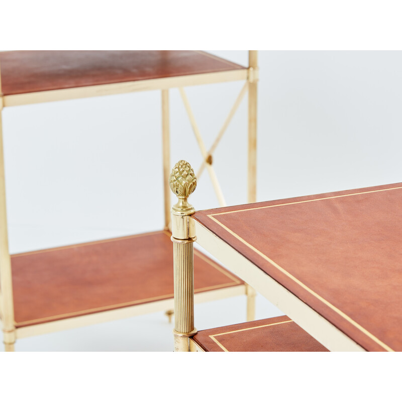 Pair of vintage brass and leather side tables for Maison Jansen, 1970