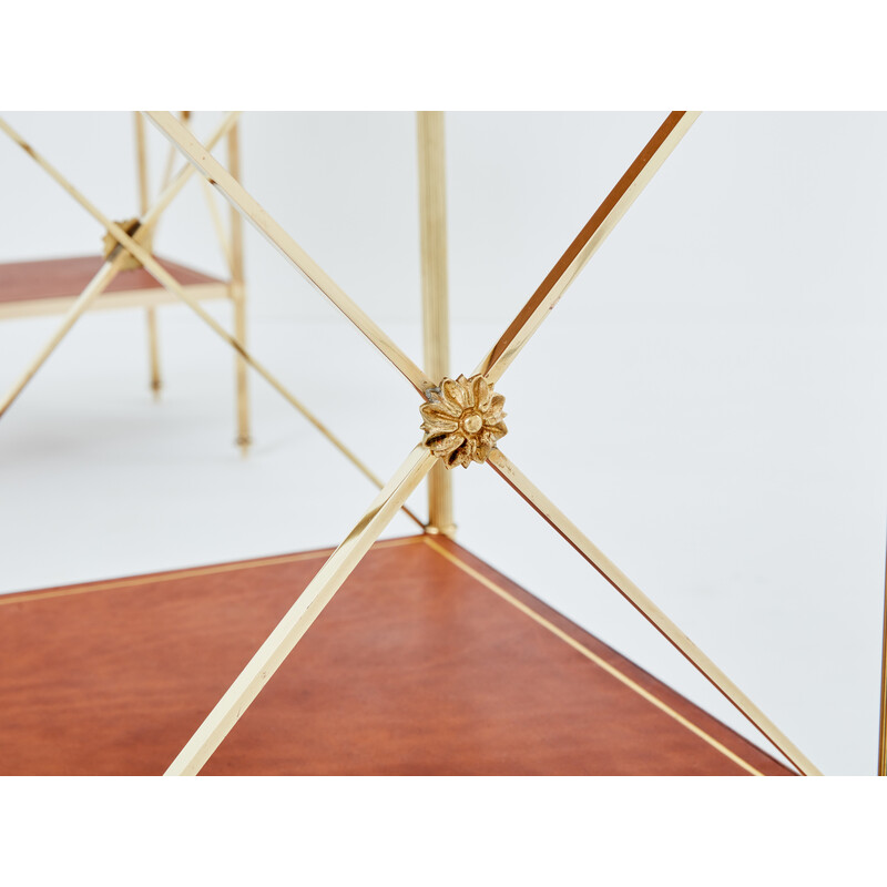 Pair of vintage brass and leather side tables for Maison Jansen, 1970