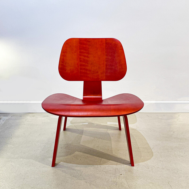 Vintage LCW chair in red stained ash by Charles and Ray Eames for Herman Miller, 2000