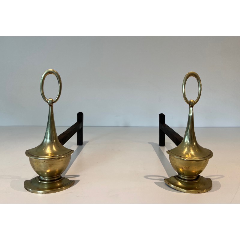 Pair of vintage bronze andirons, England 1960