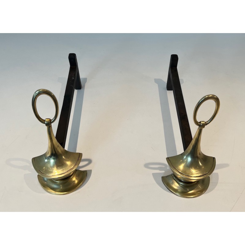 Pair of vintage bronze andirons, England 1960