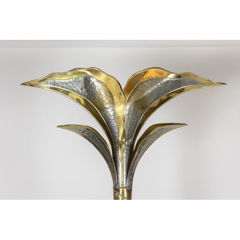 Vintage floor lamp in gold and silver brass representing a palm tree by Henri Fernandez for Maison Honoré, 1970