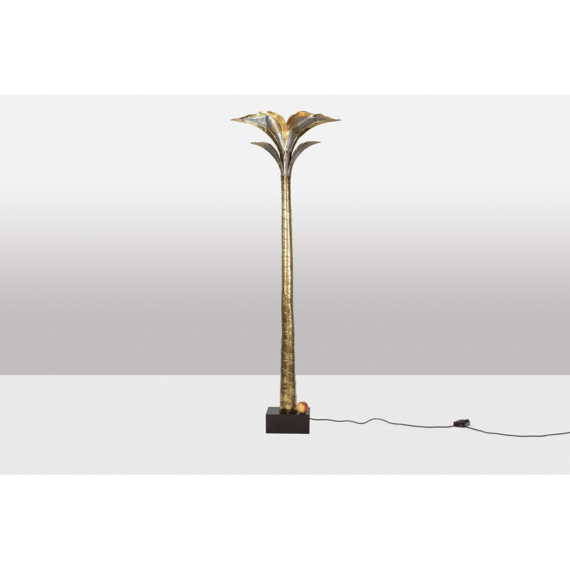 Vintage floor lamp in gold and silver brass representing a palm tree by Henri Fernandez for Maison Honoré, 1970