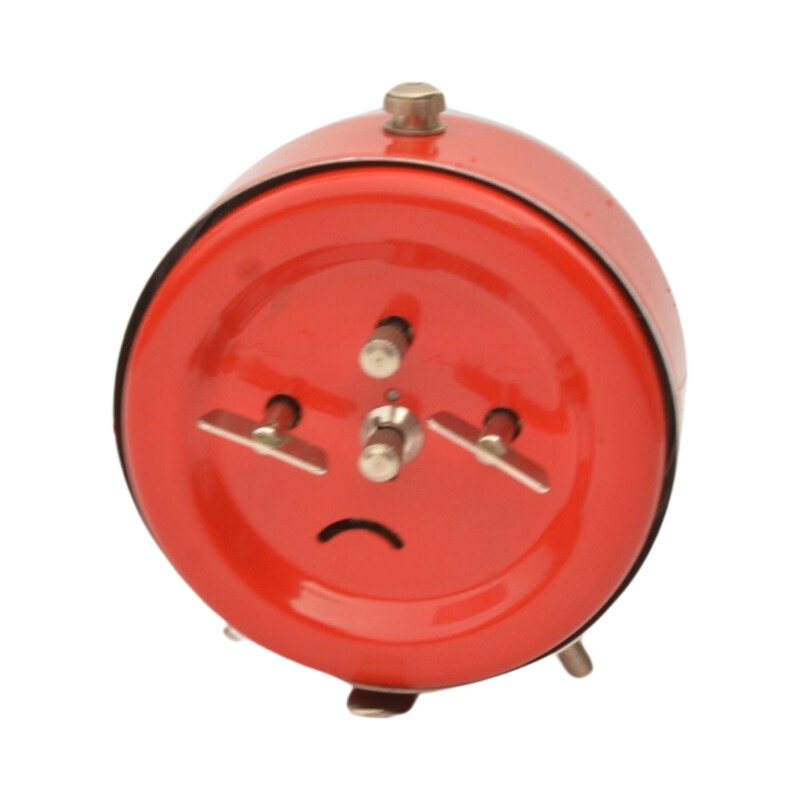 Reloj despertador mecánico vintage en acero cromado y cristal rojo para Peter, Alemania 1960