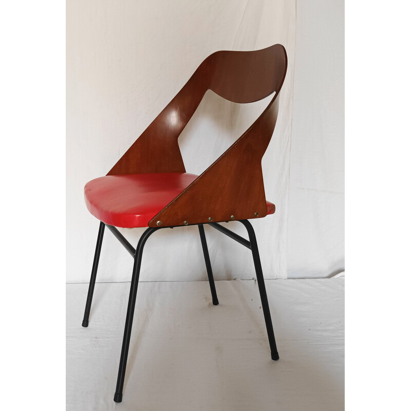 Silla vintage de madera curvada y metal de Louis Paolozzi para La Maison Zol, 1960