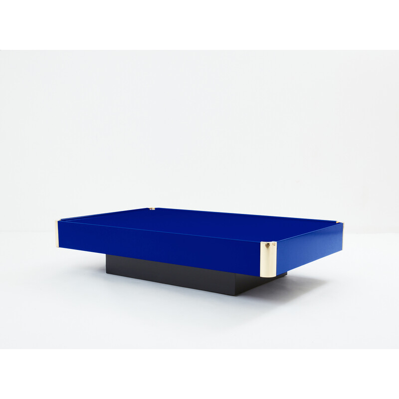 Vintage Majorelle Couchtisch, blau lackiert und aus Messing, 1970