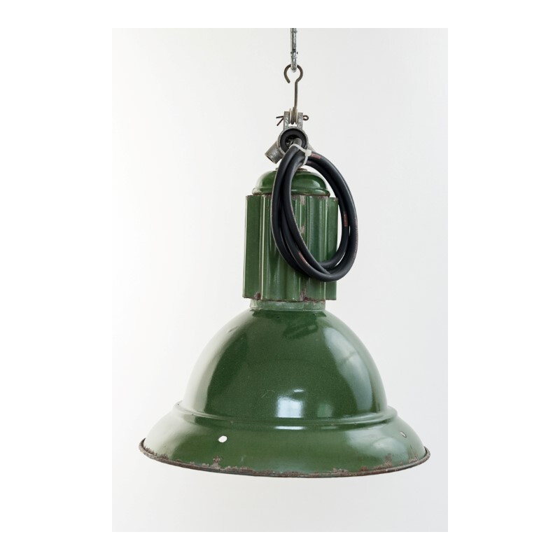 Mid century green enamel industrial lamp - 1950s