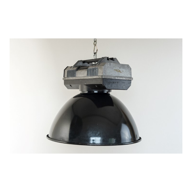 Mazda mid century black metal and aluminium industrial hanging lamp - 1960s